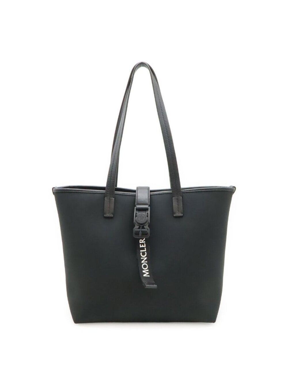 Moncler Trick Logo Tote Shoulder Bag Polyester Leather Black White